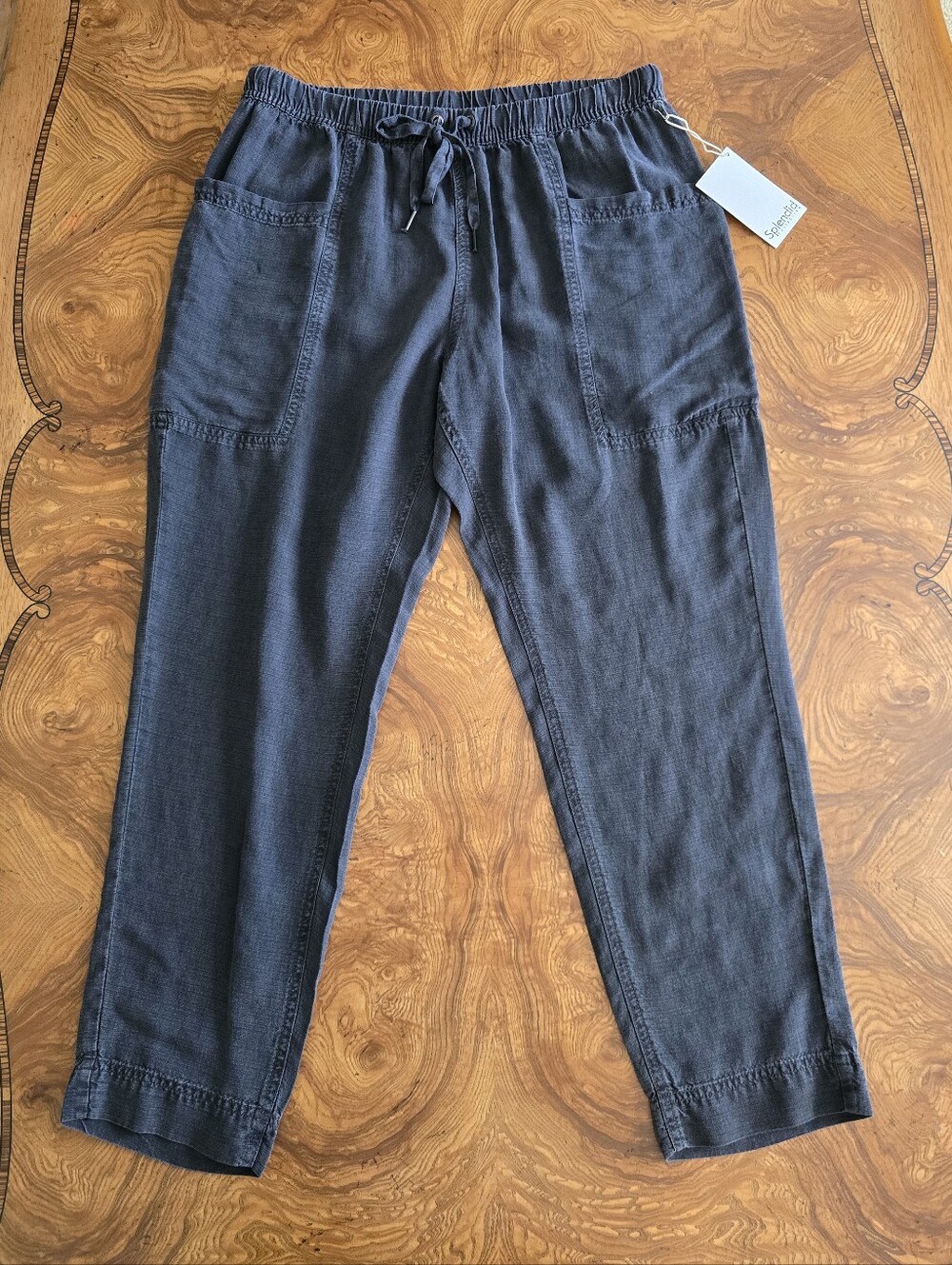 Splendid Linen Blend Drawstring Pull-On Pants, Charcoal Gray, Womens size M NWT